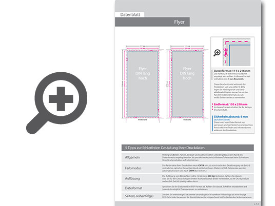 Product Bild multiloft-flyer_din_lang_hoch_(10_5_cm_x_21_0_cm)_mit_beidseitiger_softfeel-folie_und_einseitiger_hei__folienpr__gung_silber__4_4_farbig_(beidseitiger_druck)